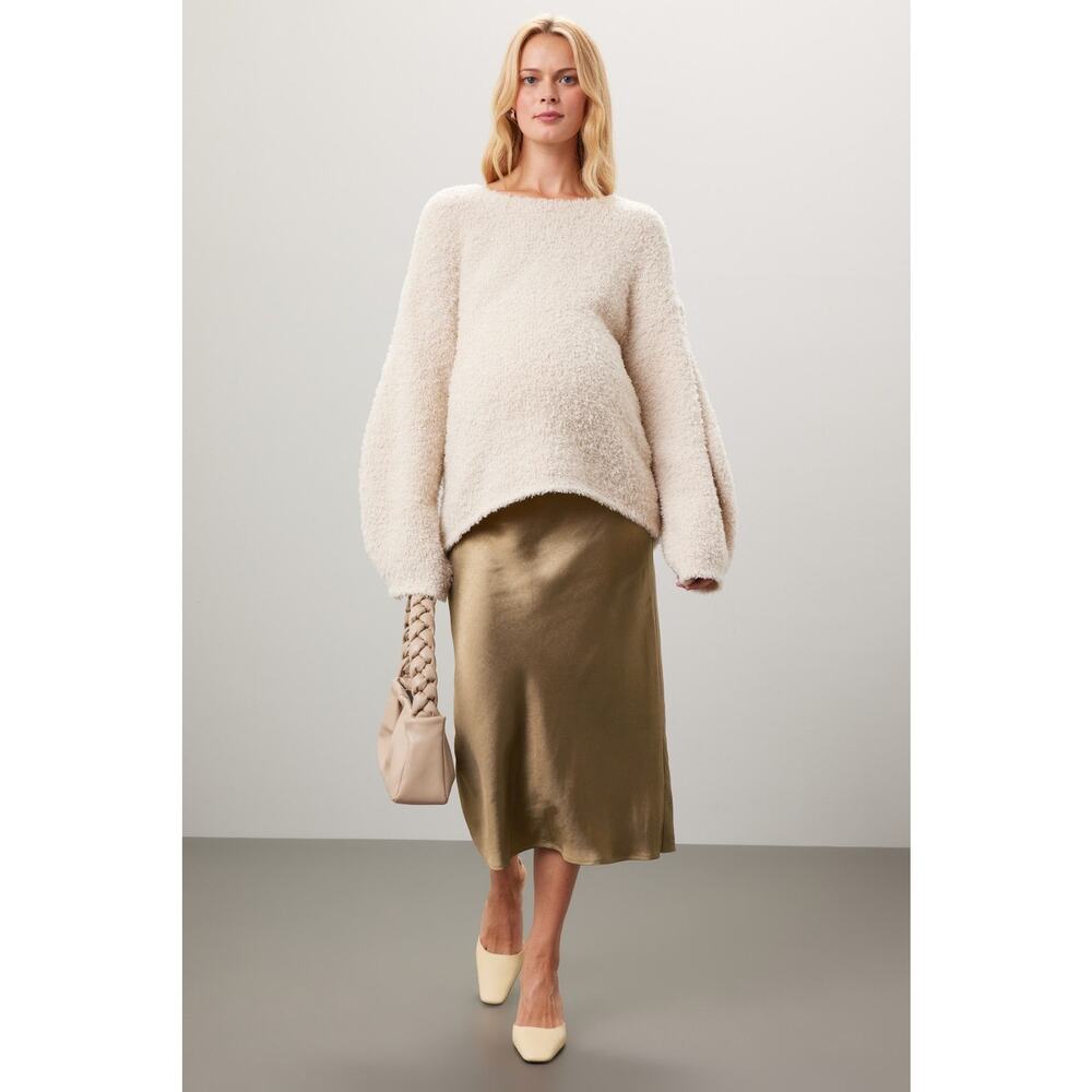 Ripe Lexie Gold Satin Slip Pull On Midi Skirt Maternity Size Large